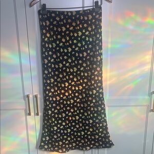Vintage 90s Floral Black Midi Skirt